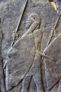 A carved stone relief from an Assyrian palace at Nineveh.