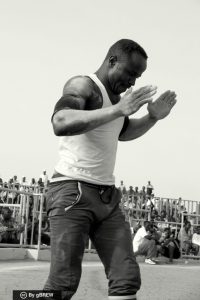 A Nuba wrestler; wrestling is a celebrated tradition of the Nuba peoples.