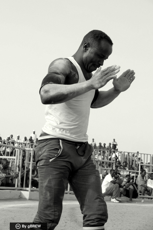 A Nuba wrestler; wrestling is a celebrated tradition of the Nuba peoples.
