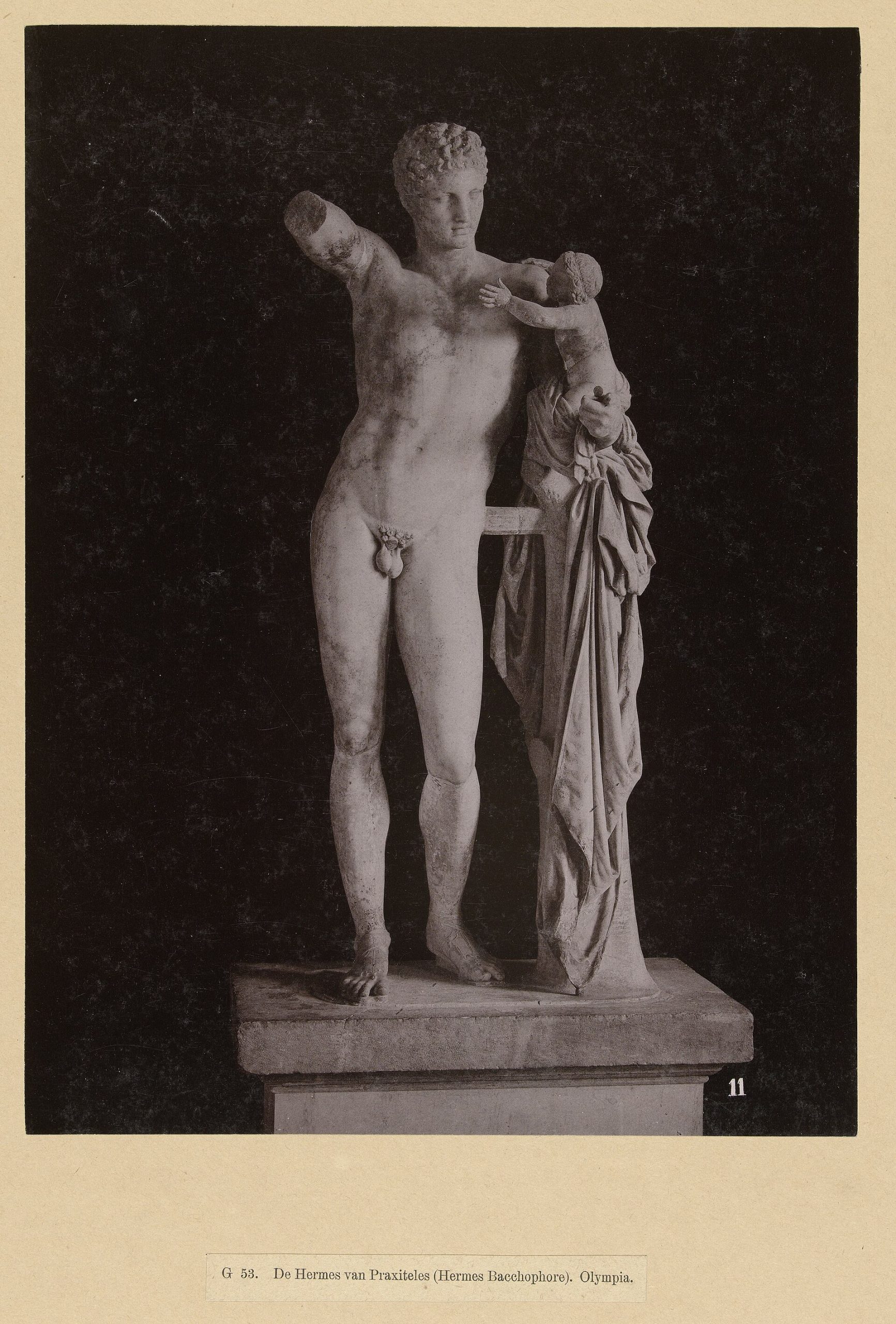 The marble Hermes of Praxiteles, a masterpiece of Greek sculpture found at Olympia.