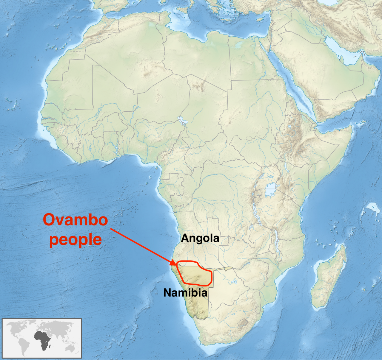 The distribution of the Ovambo across northern Namibia and southern Angola.