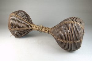 A woven double basket of the Ovimbundu, known for their fine basketry.