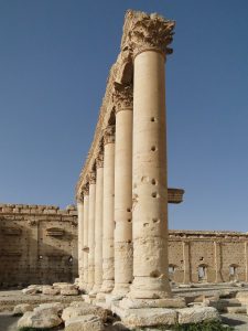 The colonnaded ruins of Palmyra, the desert caravan city of ancient Syria.