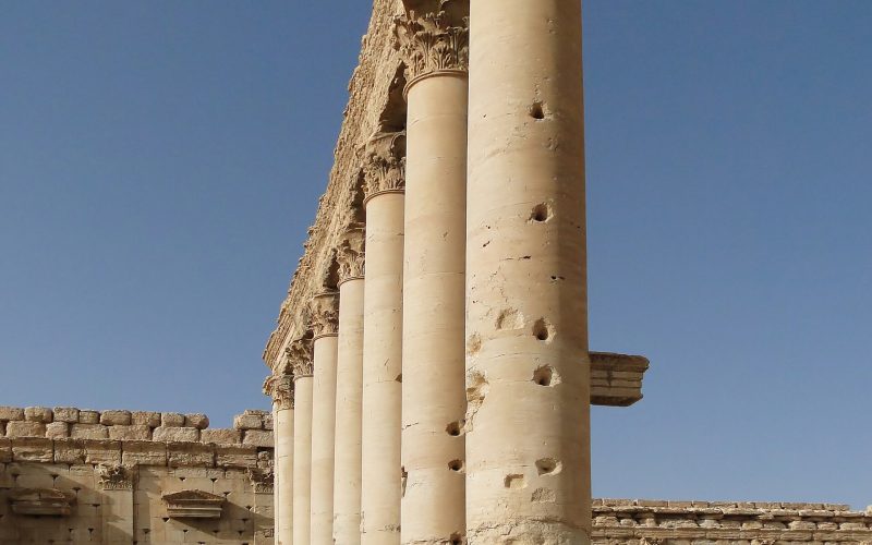 The colonnaded ruins of Palmyra, the desert caravan city of ancient Syria.
