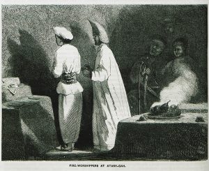 Worship at the sacred fire, central to Parsi festivals such as Navroze