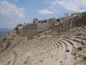 The steep theatre of Pergamon, built into the hillside of the acropolis.