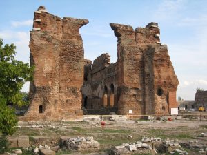 The towering brick Red Basilica of Pergamon, once a temple of Egyptian gods.