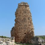 The round towers of the Hellenistic gate of ancient Perge in southern Turkey.