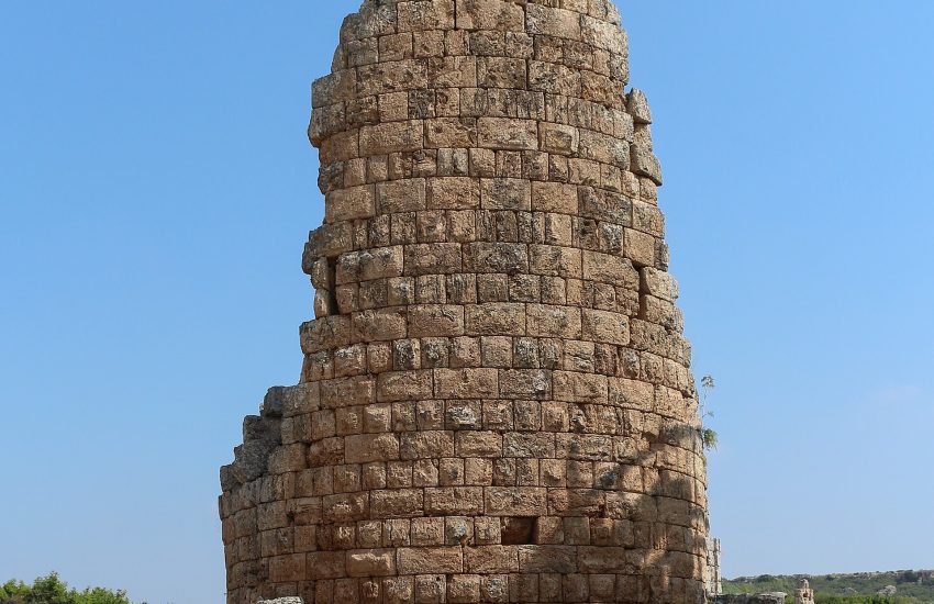 The round towers of the Hellenistic gate of ancient Perge in southern Turkey.