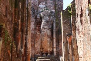 The towering brick walls of the Lankatilaka temple at Polonnaruwa.