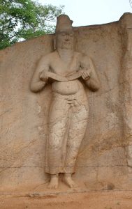 A carved rock statue, thought to depict King Parakramabahu, at Polonnaruwa.