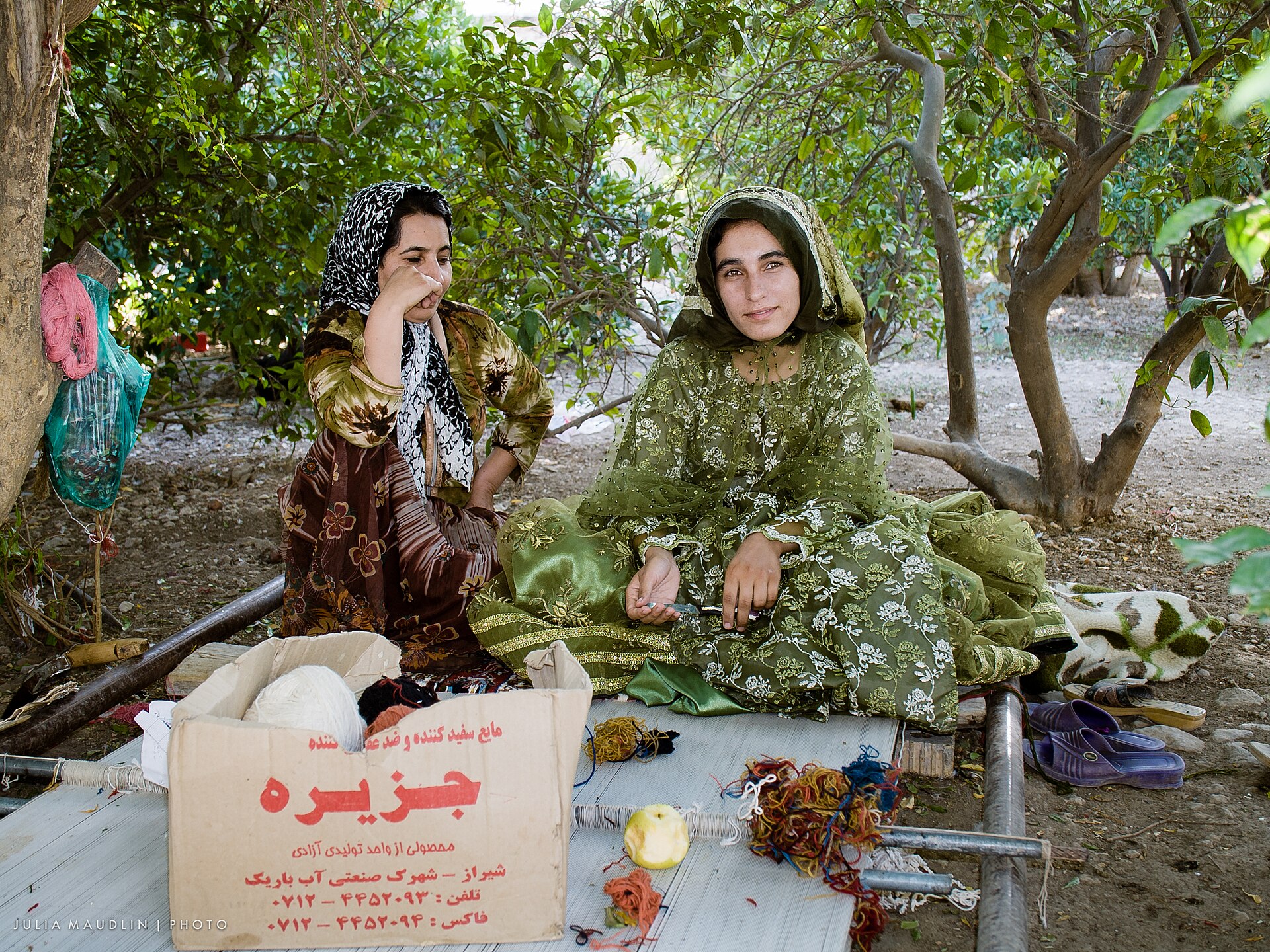 Qashqai women weaving a carpet; their rugs and gabbeh are world-famous.