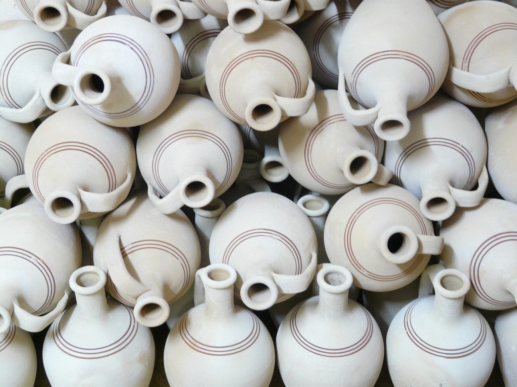 Handmade clay jugs and pottery