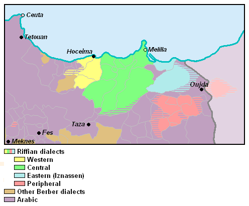 The distribution of the Riffian dialects in the Rif of northern Morocco.