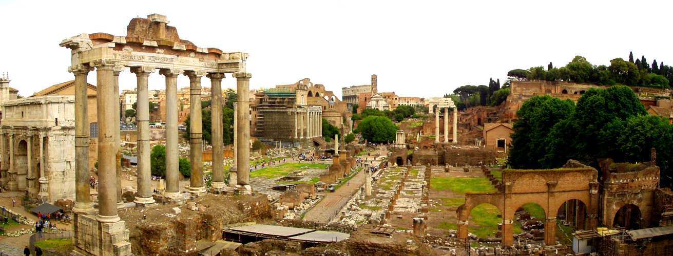 The Roman Forum, the ruined heart of public life in ancient Rome.