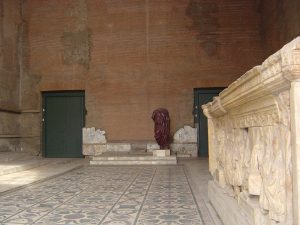 The Curia Julia, the brick senate house where the Roman Senate met in the Forum.