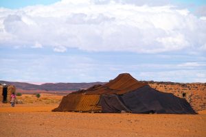 A desert tent of the Sahara, woven and set up by the nomad women.