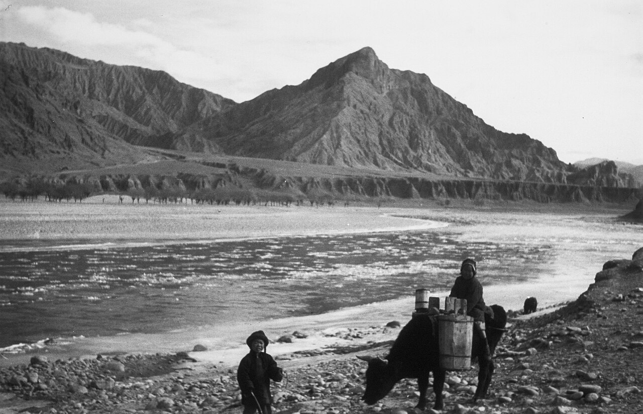 Salar children fetching Yellow River water, 1932