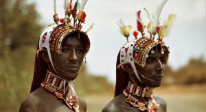 Samburu warriors near Lake Turkana, in the dry north of Kenya.