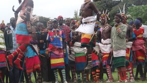 Samburu morans dancing, famed for their leaping and song.