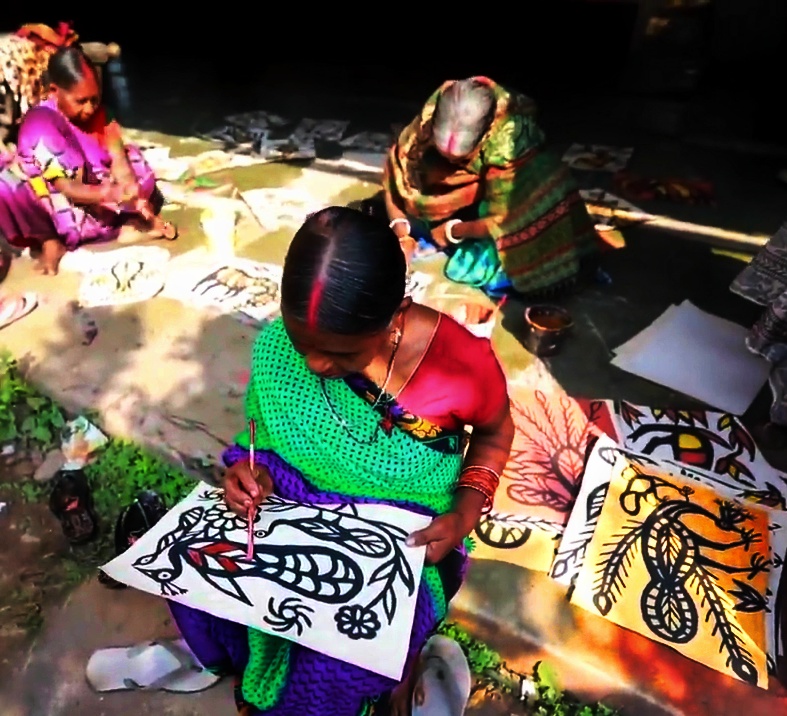 A Sohrai painting, the folk mural art of the region
