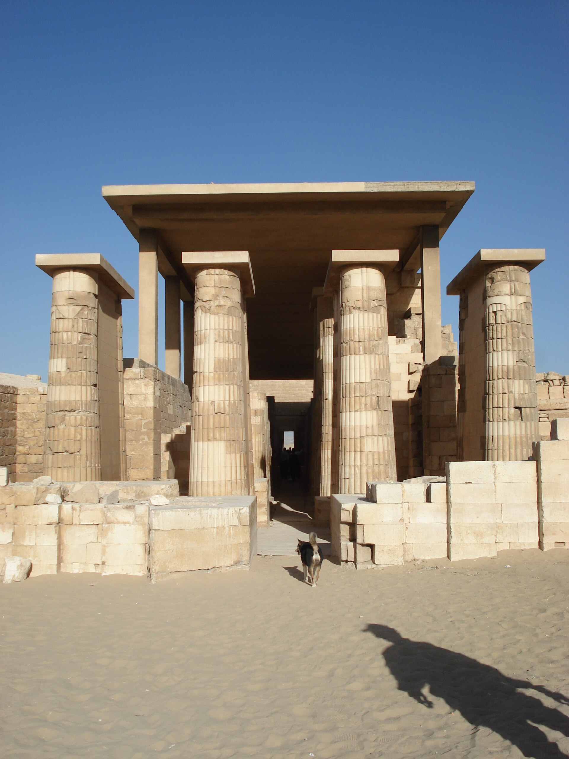 The colonnade and courtyard of the Djoser funerary complex at Saqqara.