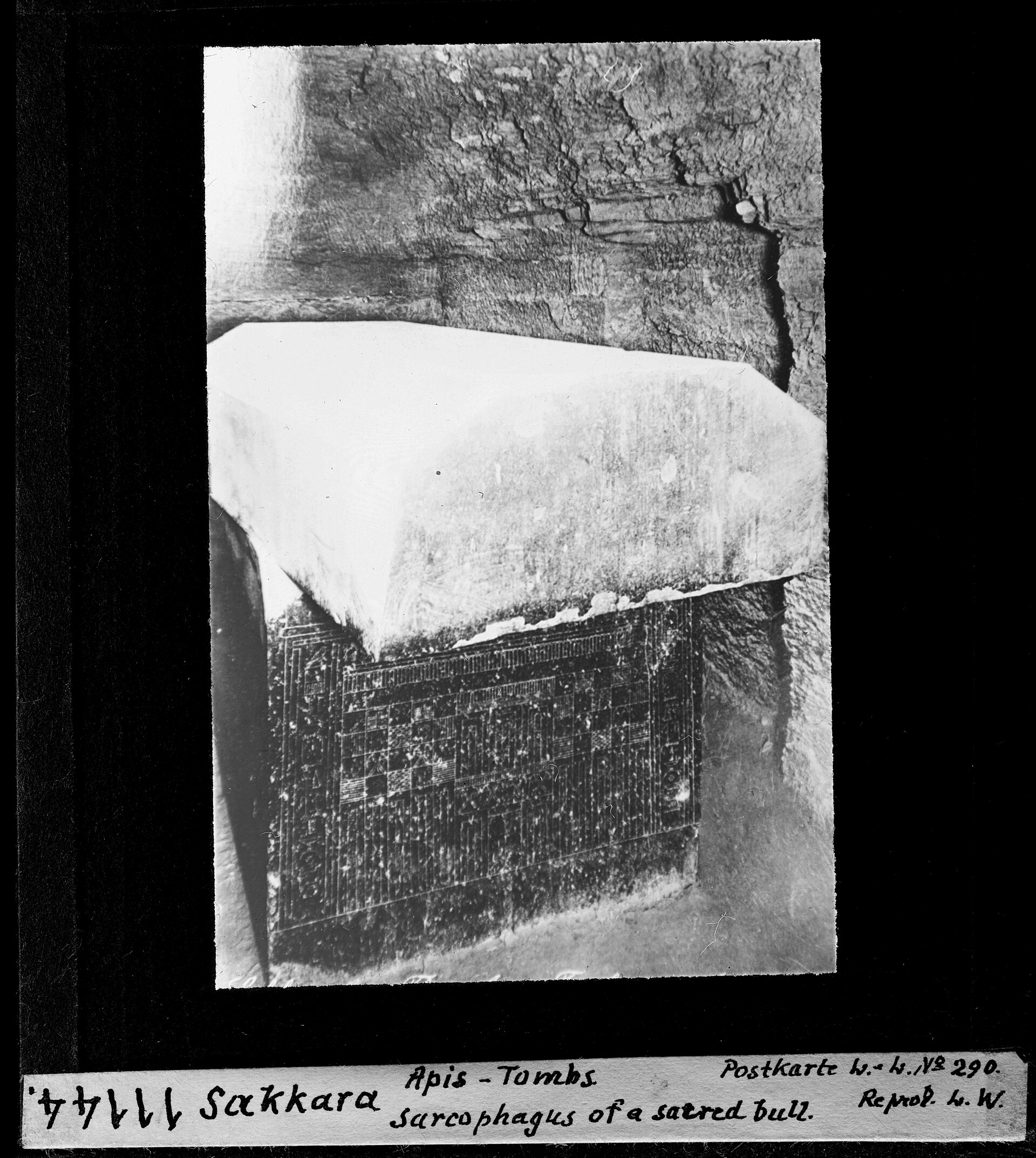 A giant stone sarcophagus in the Serapeum of Saqqara, where sacred Apis bulls were buried.