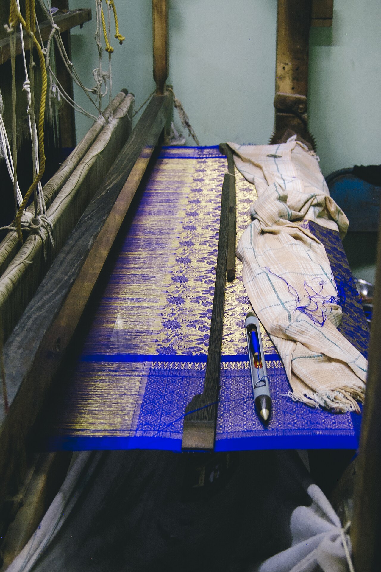 A silk saree loom in Tamil Nadu, the Saurashtra people's celebrated craft