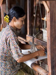 Silk and lotus-fibre weaving on Inle Lake
