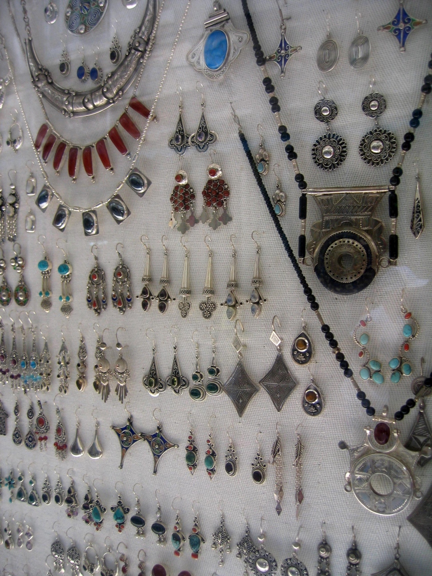 Berber silver jewellery on display in Morocco, a Shilha craft.