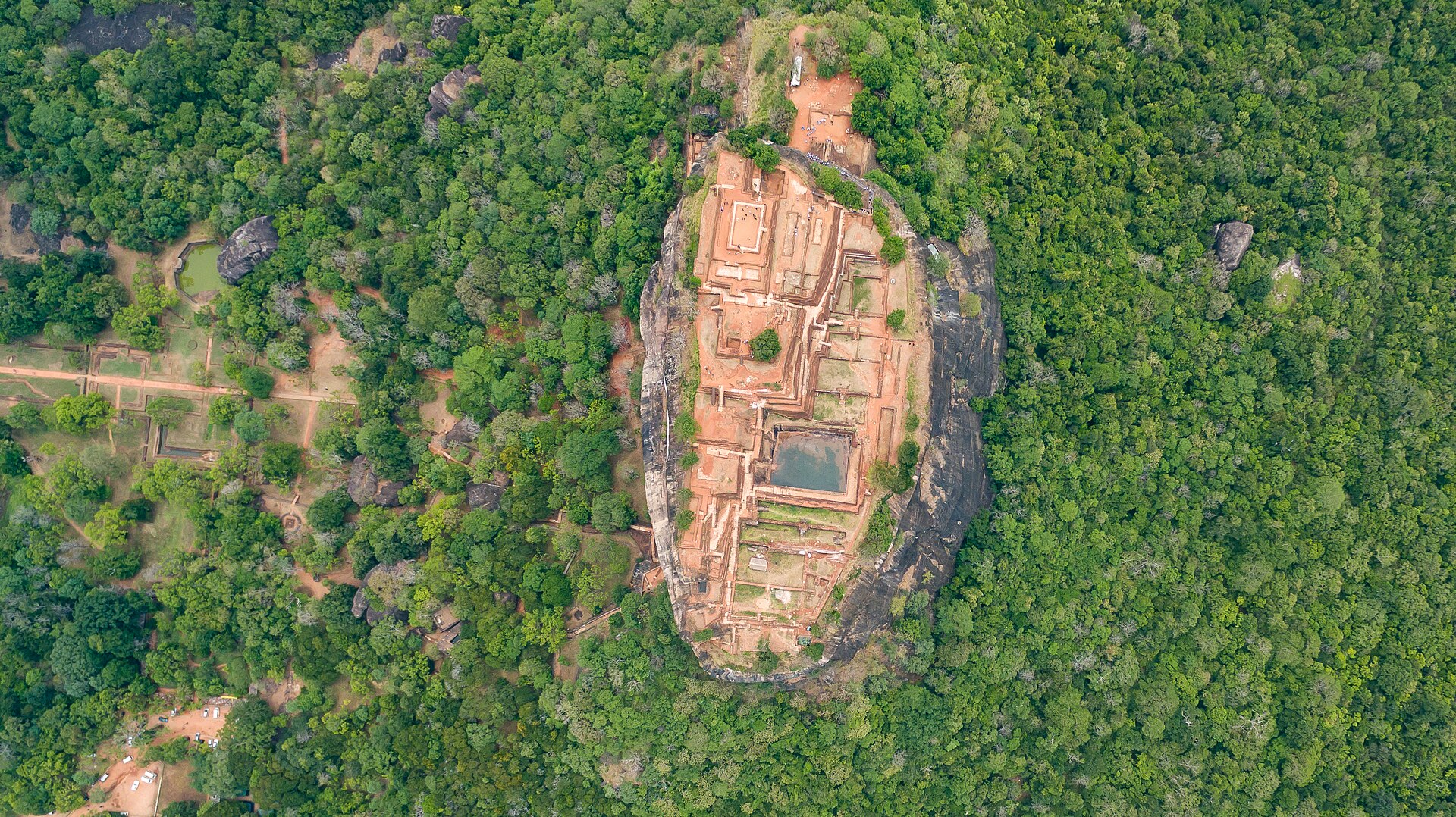 An aerial view of Sigiriya, the ancient rock fortress and palace of Sri Lanka.