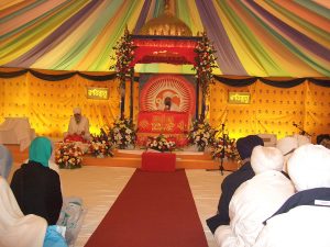 The interior of a gurdwara, the Sikh place of worship
