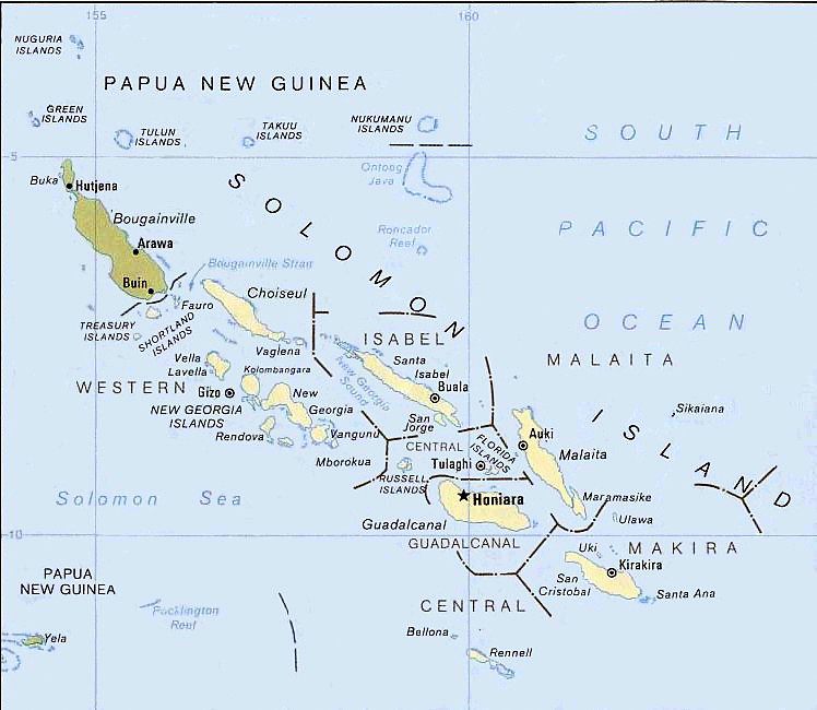 A map of the Solomon Islands in the western Pacific.