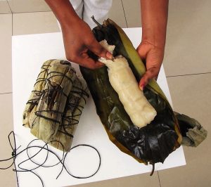 Cassava cooked in leaves, a staple food of the Teke.