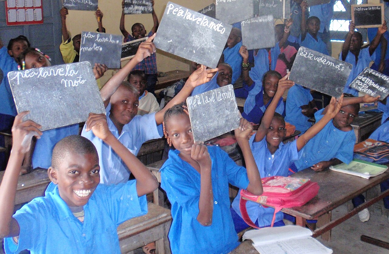 A classroom in Brazzaville; the Teke speak their own Bantu language, Kiteke.