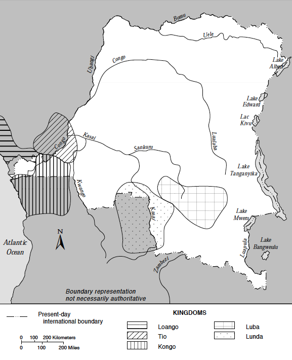 A map of the old kingdoms of the Congo region, among them the Teke state of the Tio.