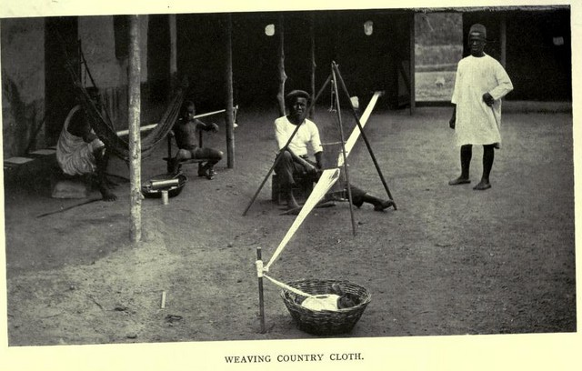 Weaving of country cloth in Sierra Leone, a Temne craft.