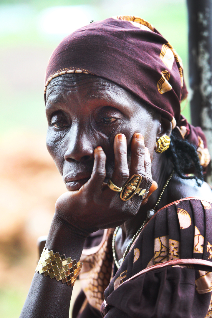 A woman in traditional dress in Sierra Leone; the Temne speak an Atlantic language.