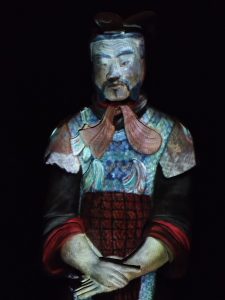 Traces of the bright paint that once covered every terracotta warrior.