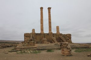 The columns of a temple in the Roman city of Timgad.