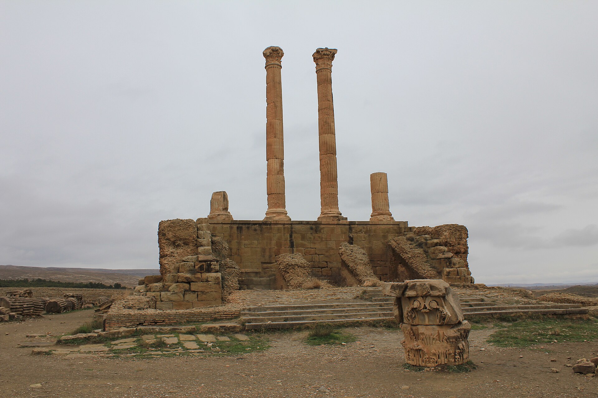 The columns of a temple in the Roman city of Timgad.
