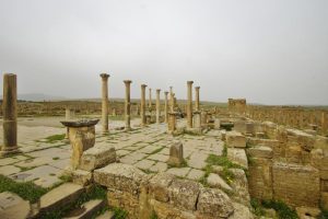 The Arch of Trajan, the monumental gateway of the Roman city of Timgad in Algeria.