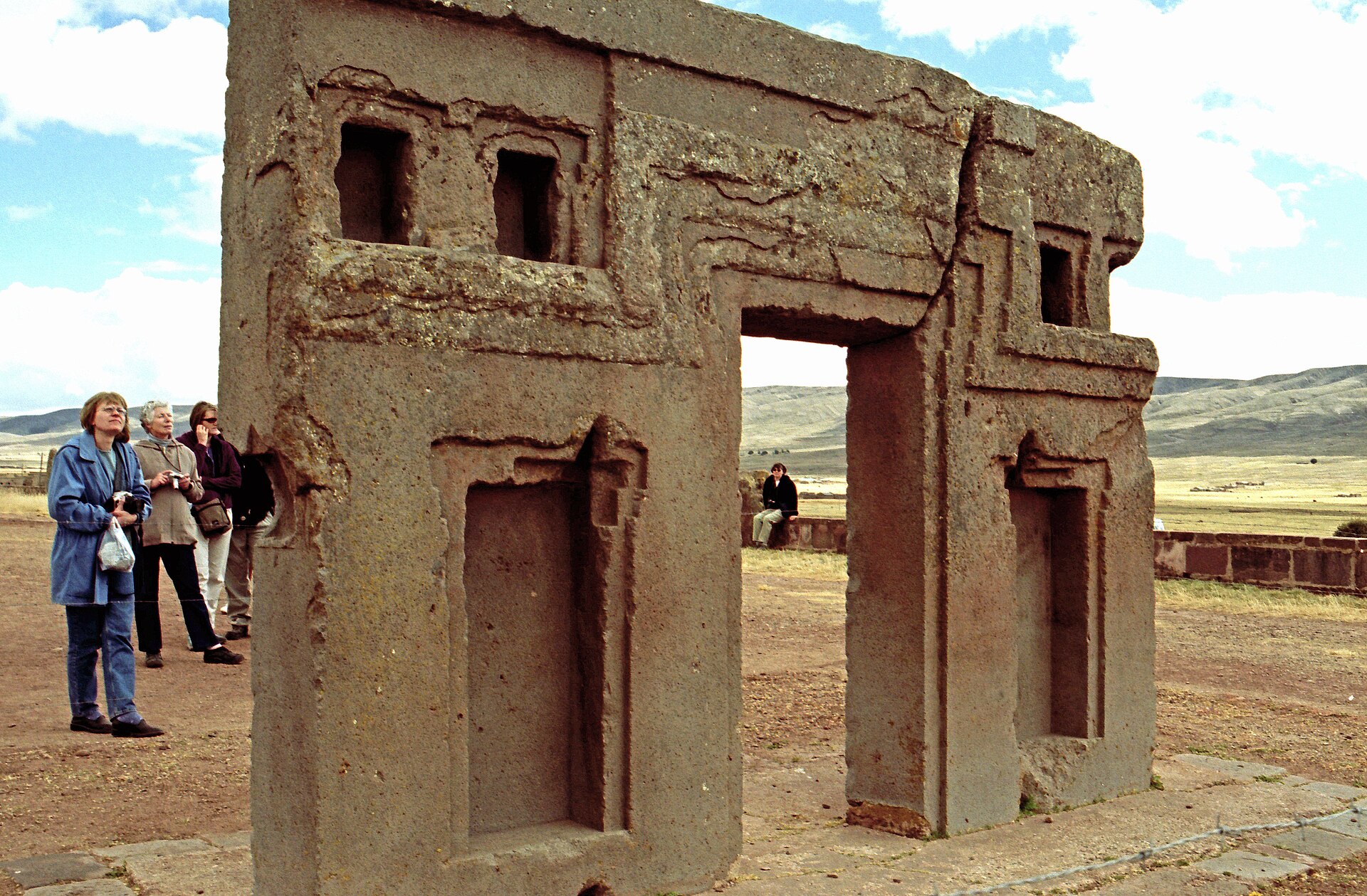 The carved figure at the centre of the Gate of the Sun, often identified with a Tiwanaku sky god