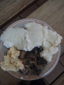 Pap with relish, a staple meal of the region.