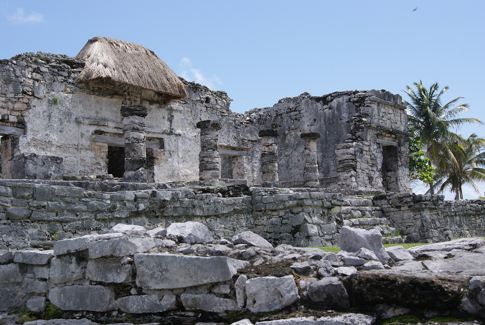A carving of the Descending God on a temple at Tulum.