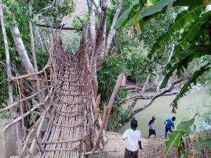 A woven cane suspension bridge at Rumphi, a feat of Tumbuka craftsmanship.