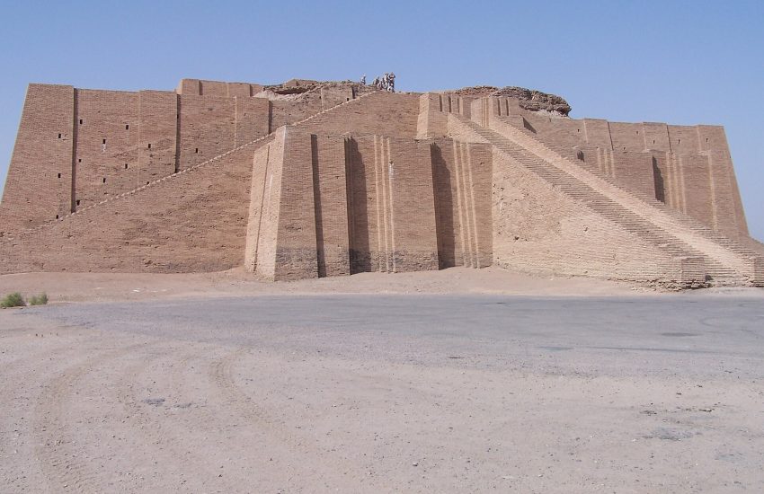 The reconstructed Great Ziggurat of Ur, a towering temple of the ancient Sumerians.