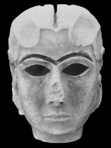 The Mask of Warka from Uruk, one of the earliest naturalistic human faces in art.
