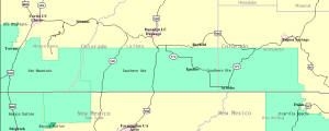 A map of the Southern Ute reservation in Colorado.