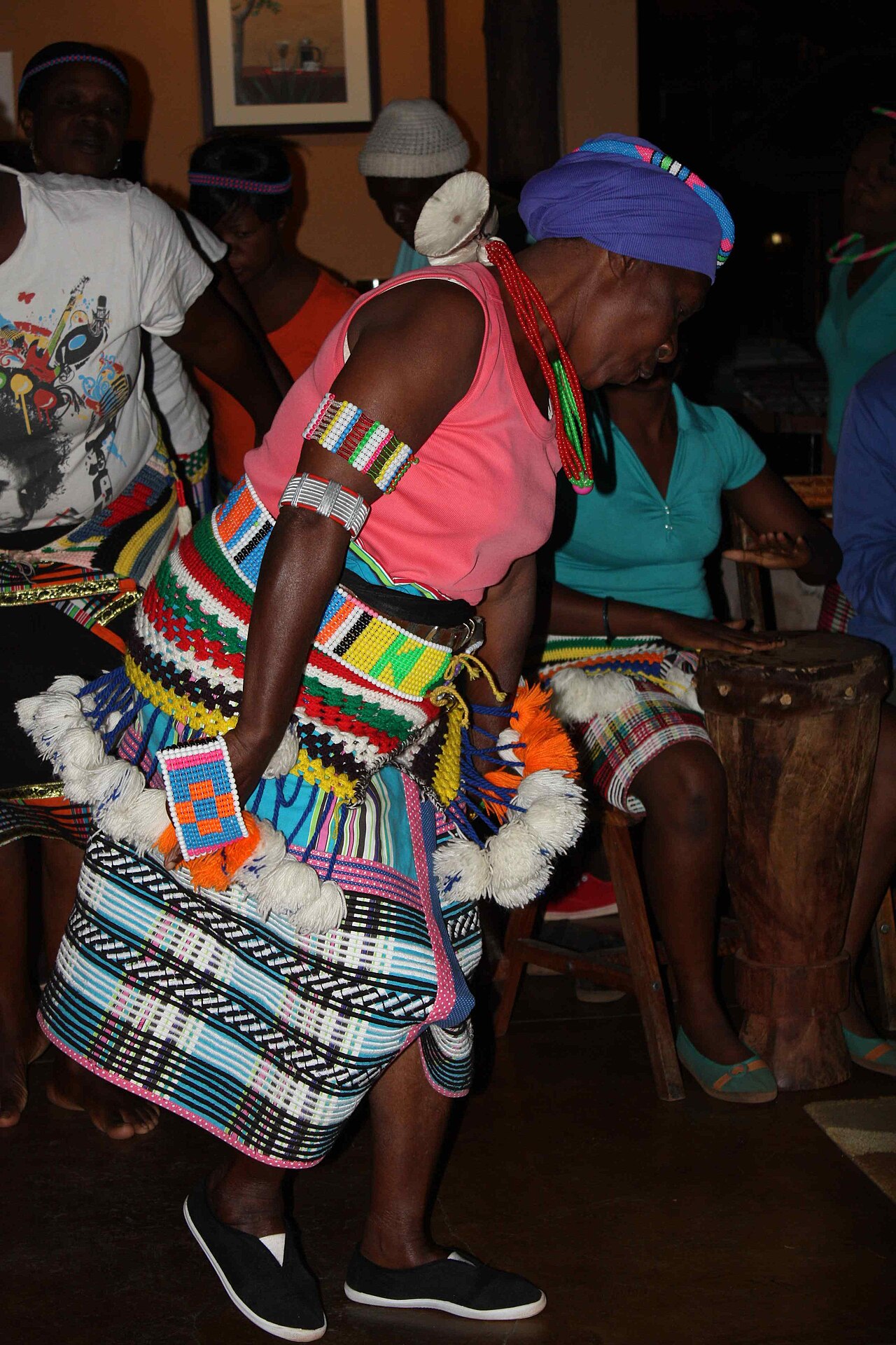 A Venda dancer in traditional dress; the people speak Tshivenda.